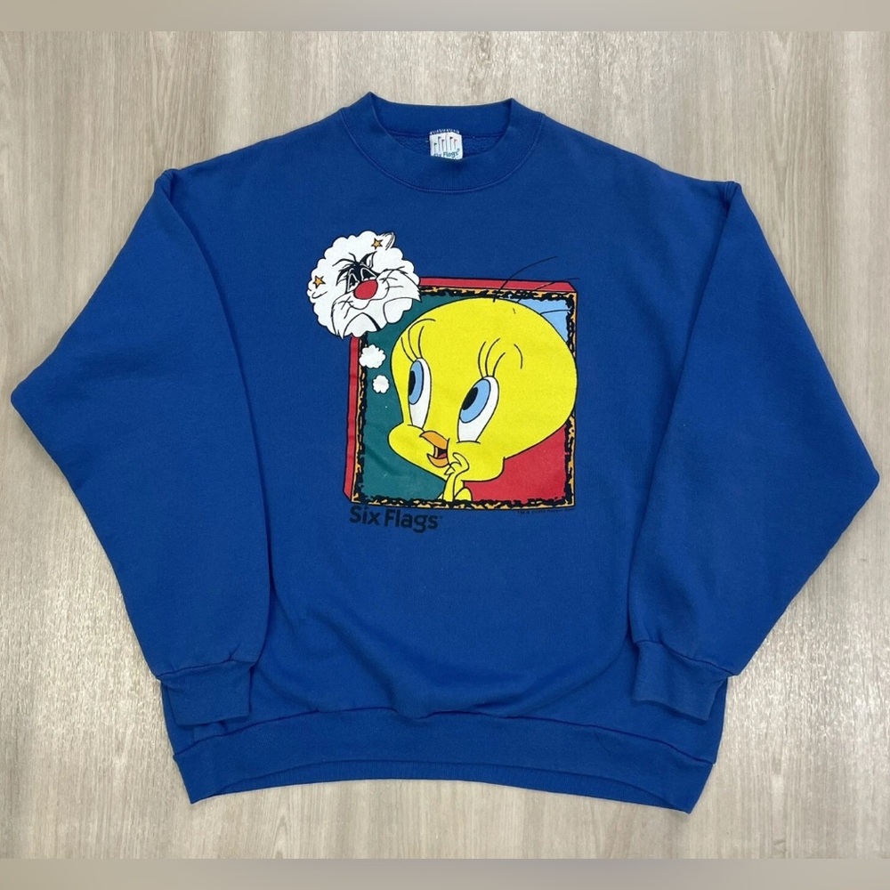 Vintage Tweety Bird Sylvester 1993 Six Flags Sweatshirt 
Womens Large